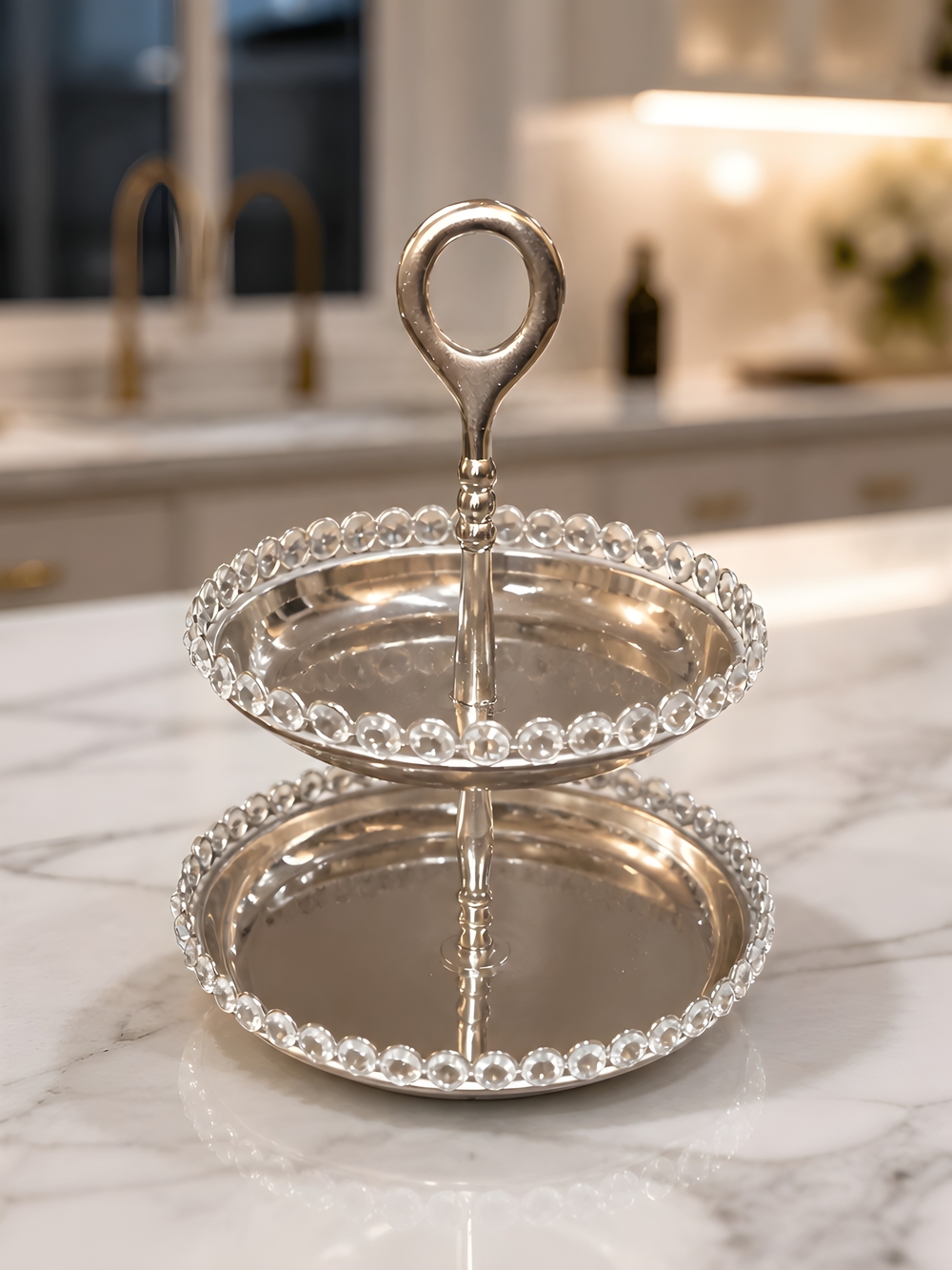 Silver Two-Tier Serving Stand with Beaded Edge